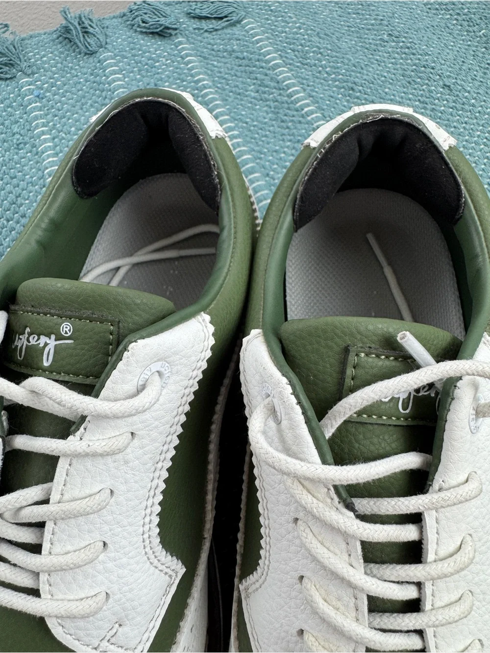 UOFEIY Men's Spiked Oxford Golf Shoes 10.5 White/Green